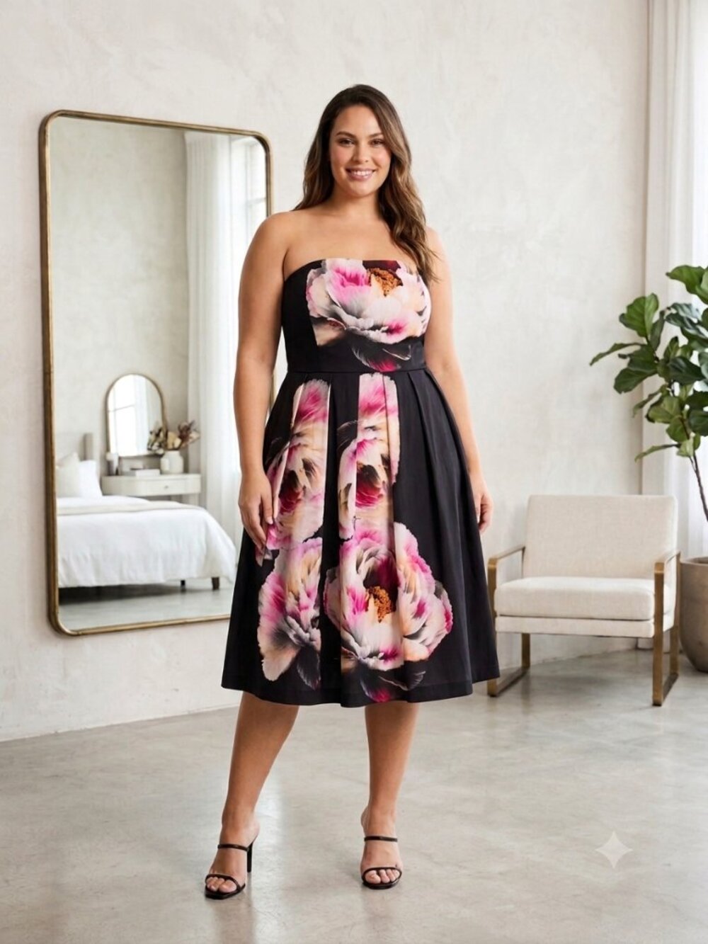 City Chic Bold Bloom Strapless Floral Midi Dress Size 18 M